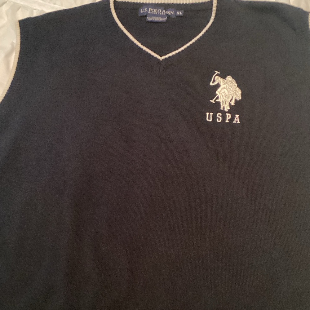 U.S. Polo Assn. Navy V-Neck Sleeveless Sweater Vest with White Trim